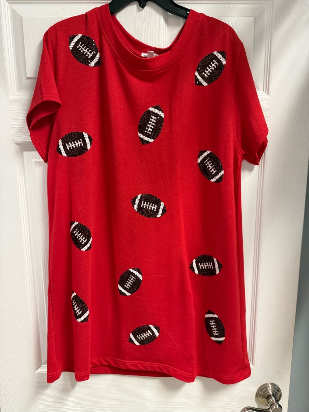 Game day size large Women's Red Short Sleeve Football Dress sequins